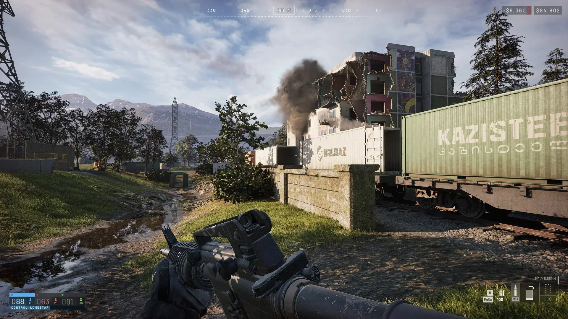 WARDOGS infantry approaching a destroyed building and freight yard