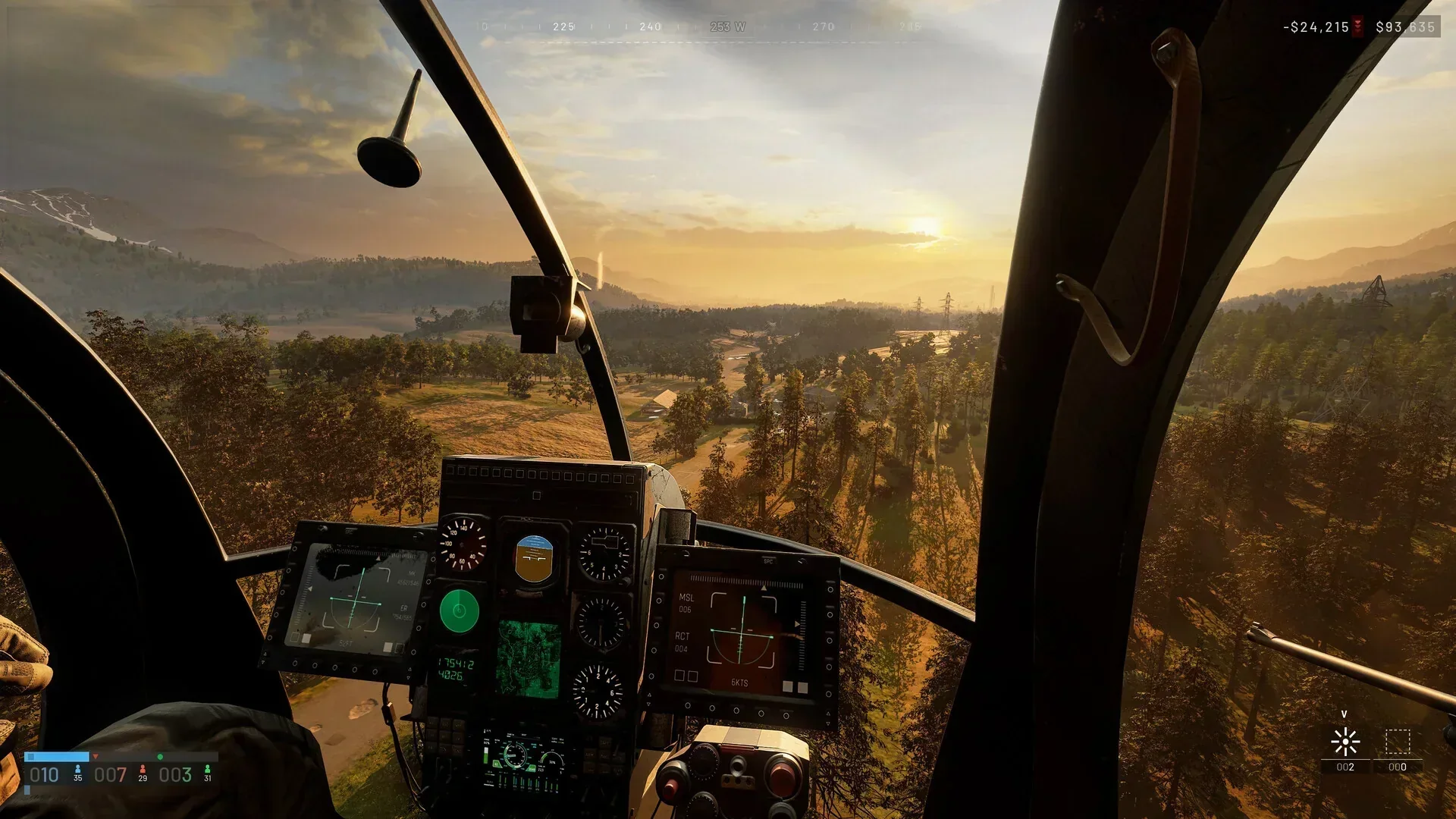 WARDOGS helicopter cockpit view with the in-game cash HUD