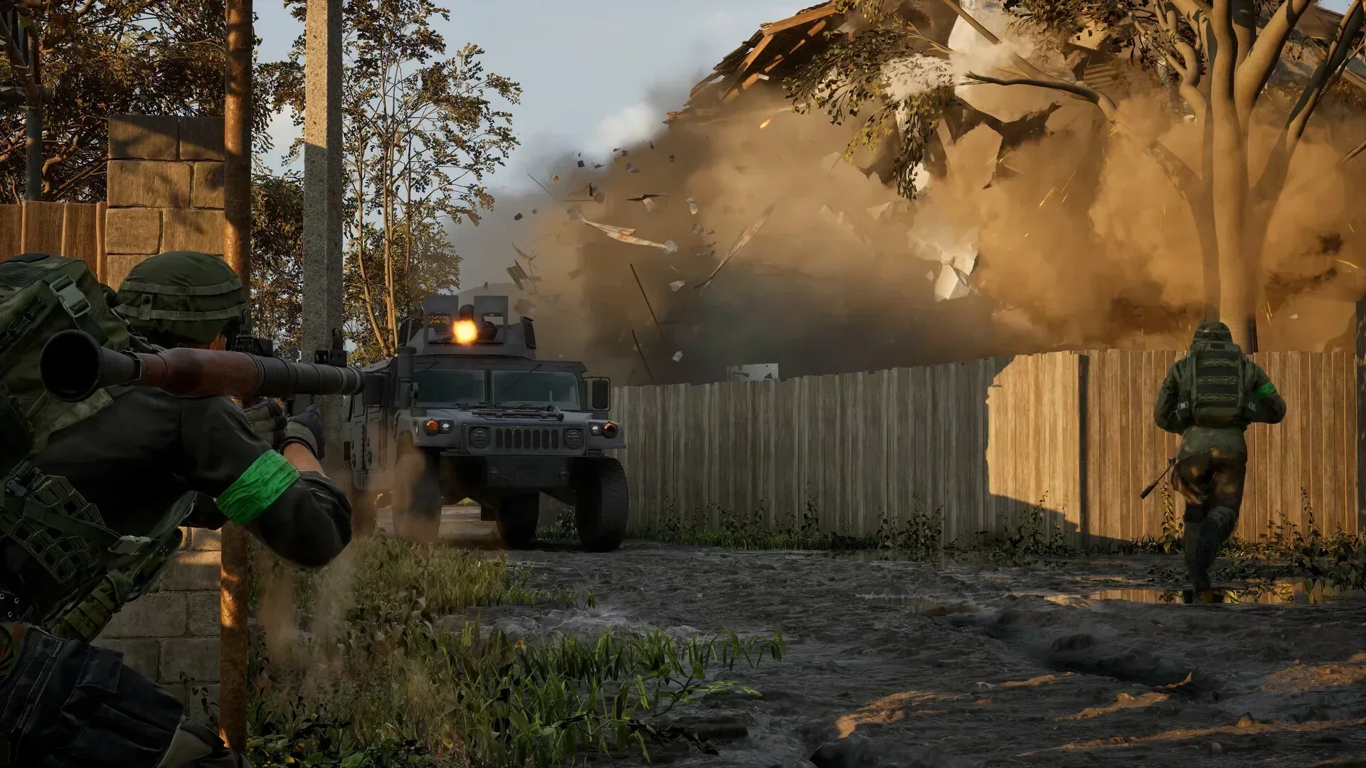 WARDOGS armored vehicle and soldiers during a building breach